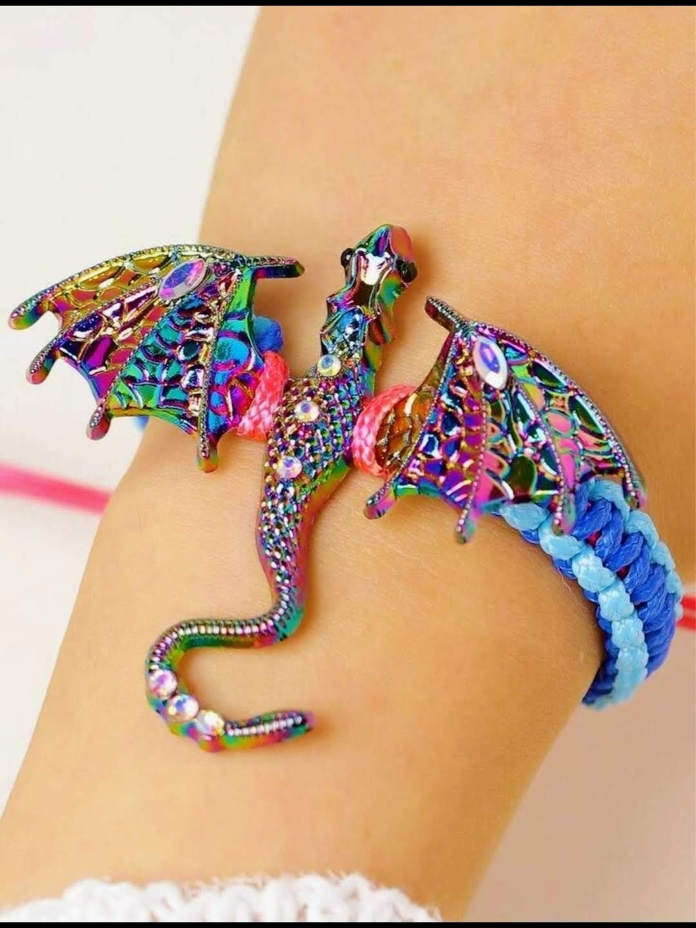 NWOT Iridescent Dragon Bracelet with Braided Cords